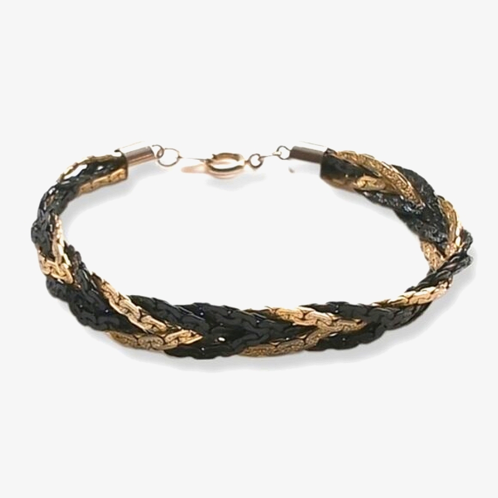 Vintage Elegant Braided Bracelet Black Gold Tone Adjustable Clasp Evening Formal